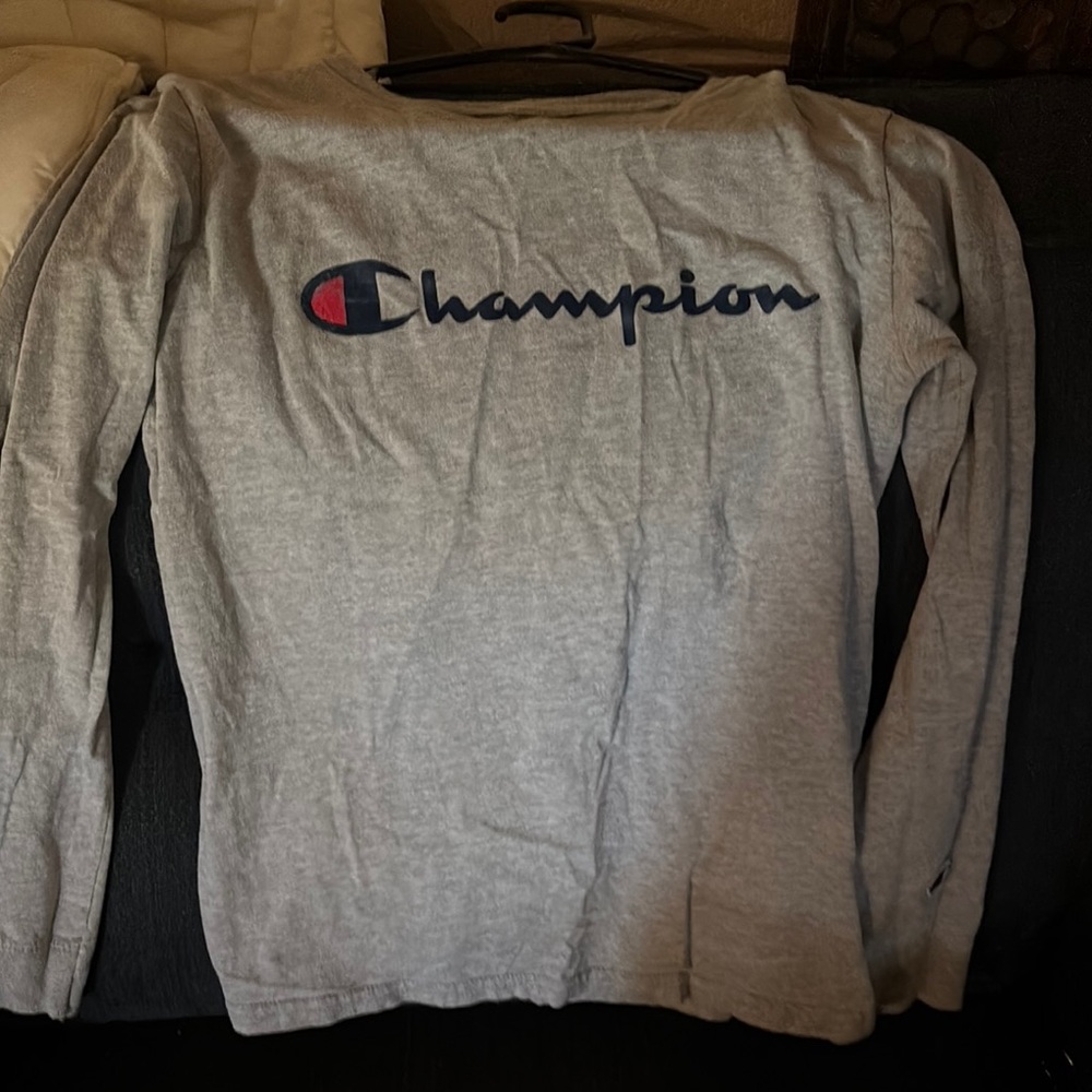 Champion Heather Gray Logo Long Sleeve Tee